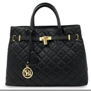 Badgley Mischka  Black Quilted Handbag with Gold Accents. Classy and Elegant.